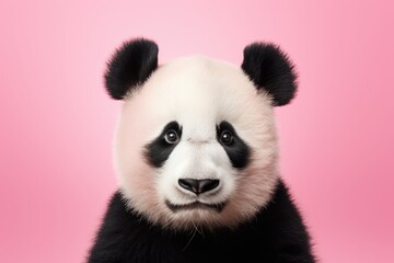 Portrait of panda bear against pink background