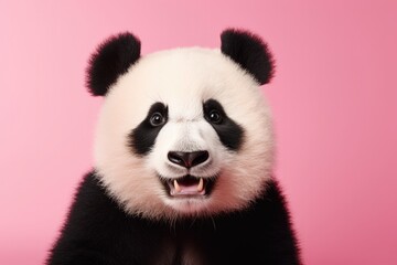 Portrait of panda shot against pink background