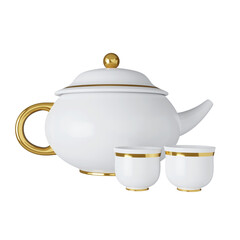 3d tea set. Mid autumn festival. icon isolated on yellow background. 3d rendering illustration. Clipping path.