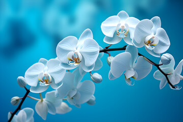 Fototapeta na wymiar Beautiful turquoise floral background with a white blue orchid