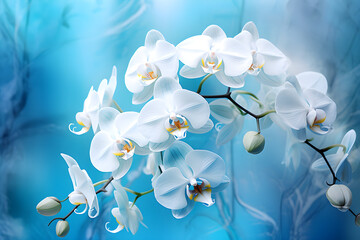 Beautiful turquoise floral background with a white blue orchid