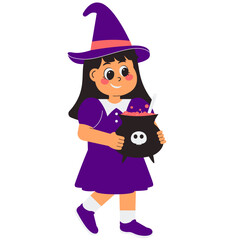 Little Witch Holding a Witch's Cauldron Illustration
