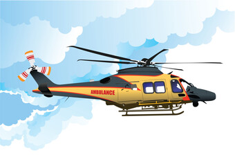 Obraz na płótnie Canvas Ambulance and army helicopter. Vector 3d illustration