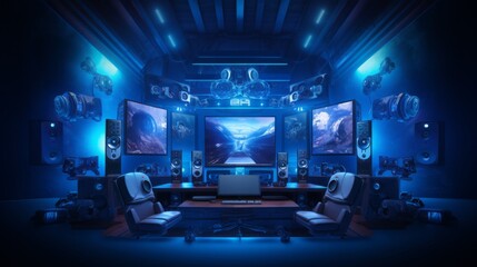 A gaming setup with consoles, controllers, and a large TV screen, depicting the booming entertainment industry driven by technology.