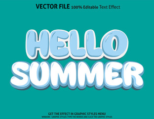 Editable text effect Hello Summer 3D template