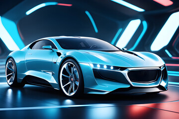 Fototapeta na wymiar Futuristic sports car, digital art, 3d render, fantasy