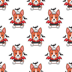Cartoon basensi dog with halloween costume seamless pattern background for design.