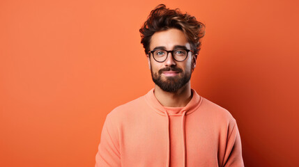 Handsome male model in front of orange background