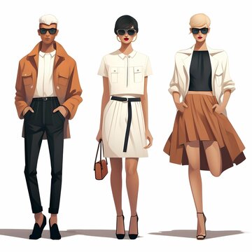 Clipart of fashion designers creating gender-neutral clothing collections Generative AI