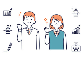 充実した学生生活を送る男子生徒と女子生徒＿上向き＿アイコンセット