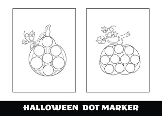 Halloween dot marker coloring page for kids. Halloween education dot marker game for preschool children.
