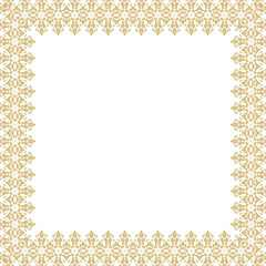 Classic golden square frame with arabesques and orient elements. Abstract golden ornament with place for text. Vintage pattern