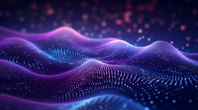 Modern digital abstract futuristic technology wave background.  Concept for neural network, big data, communication, data stream, cyber data flow,  supercomputer, cloud computing. Generative AI