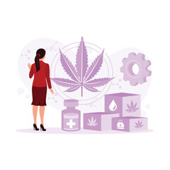 Doctor researches marijuana or marijuana leaves for herbal treatment. Medical concept. Trend Modern vector flat illustration