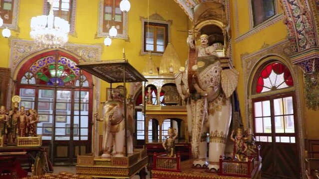 miniature of holy god elephant from flat angle video is taken at Soni Ji Ki Nasiya Jain Temple, Ajmer, Rajasthan, India on Aug 19 2023.