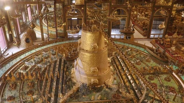 miniature of heaven the holy golden city from different angle video is taken at Soni Ji Ki Nasiya Jain Temple, Ajmer, Rajasthan, India on Aug 19 2023.