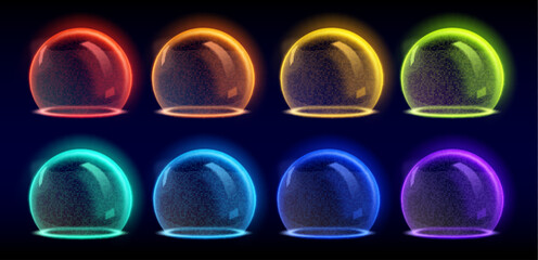 3d protect shield sphere bubble effect vector. Abstract red dome force field barrier with secure energy power guard. Safety immune glass ball for ai defence design. Blue cyber technology element © klyaksun