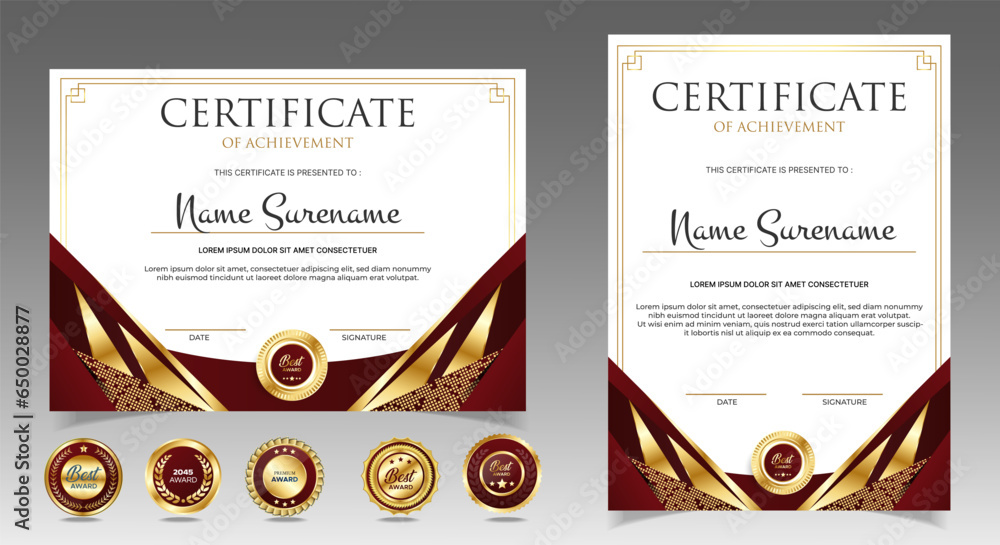 Wall mural red and gold certificate of appreciation border template with luxury badges. vector - Wall murals