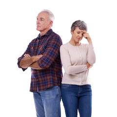 Ignore, senior couple and divorce, conflict or fight isolated on a transparent png background....