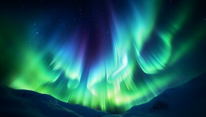 A vibrant green and blue aurora dancing in the night sky