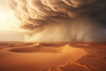 A dramatic storm brewing over a vast desert landscape