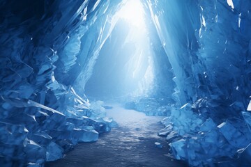 A mesmerizing ice tunnel with a captivating light at the end