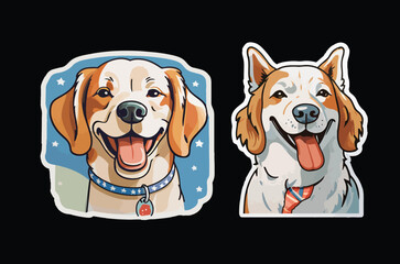 dog holding American flag, happy dog sticker. Cute beagle dog stickers pack, cute puppies 