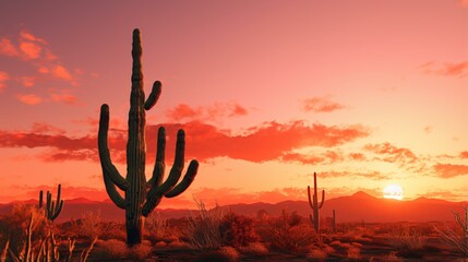 A majestic cactus silhouette against a vibrant desert sunset