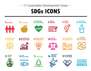 SDGs（持続可能な開発目標）に関するアイテムのベクターアイコンセット