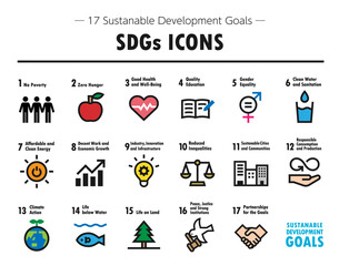 SDGs（持続可能な開発目標）に関するアイテムのベクターアイコンセット