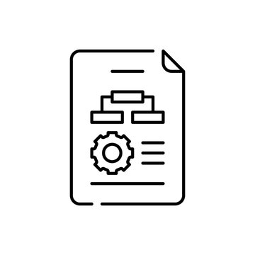Implementation project management icon with black outline. business, strategy, implement, concept, management, technology, innovation. Vector illustration
