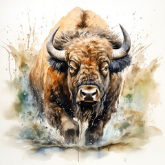 American Bison Watercolor Painting Outdoors