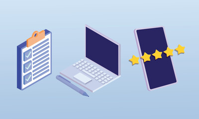 Job recruitment set. Hr managers searching job candidate, reading CV and giving reviews.on blue background.isometric Vector Design Illustration.