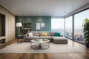 modern living room with blue furniture