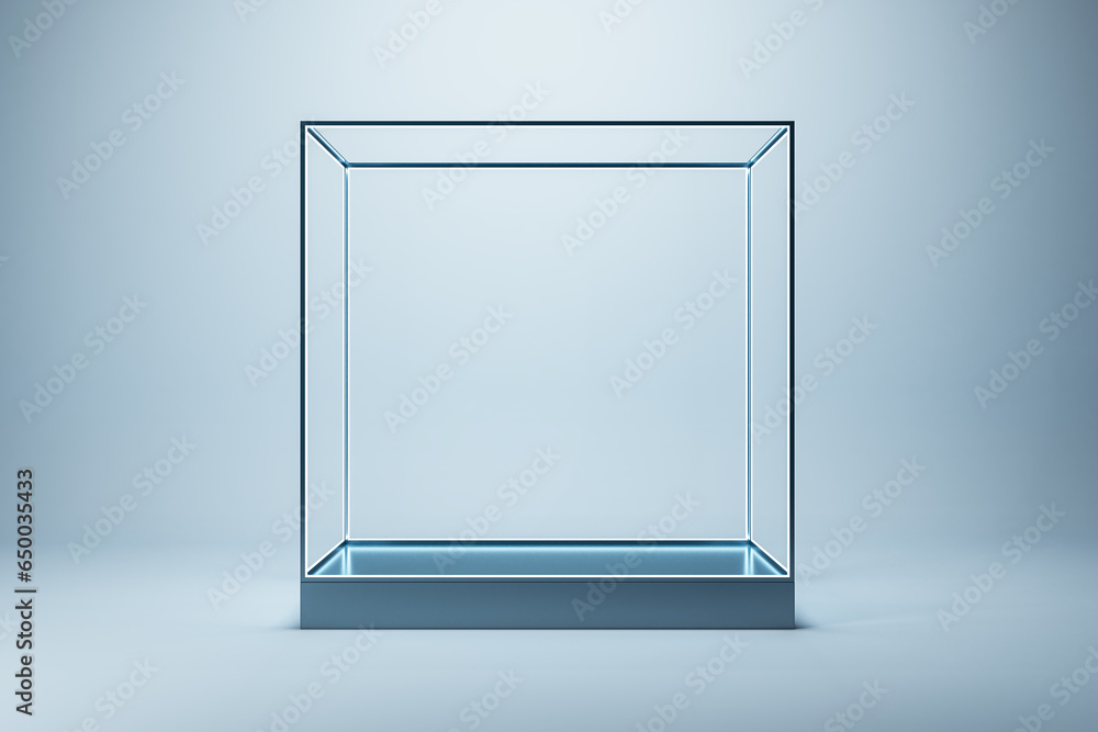 Poster creative square glass showcase on light background. products presentation and purchase concept. mock