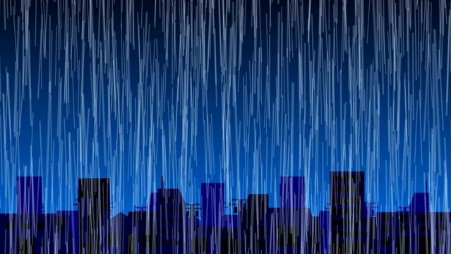 豪雨に襲われる都市のアニメーション【月なし深夜バージョン】