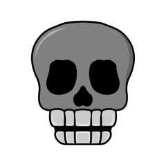 Illustration of a skull head with big eyes and exposed teeth. Halloween themed design. Great to use as an element or clip art