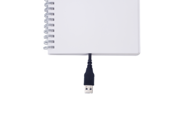 a book with a USB plug coming out of its pages