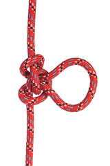 a red climbing rope knotted