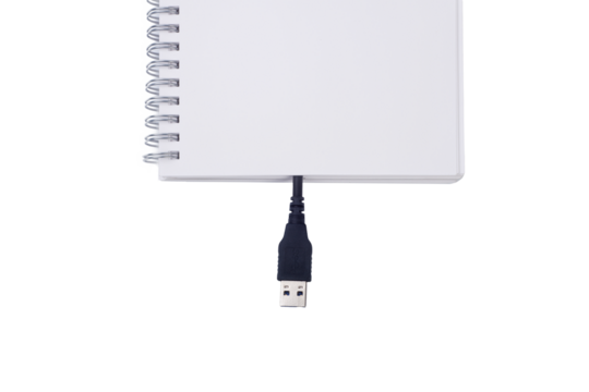 a book with a USB plug coming out of its pages
