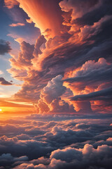 Majestic sky of swirling clouds illuminated by brilliant sunset