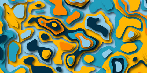 Abstract wavy line 3d paper cut white background. Topographic colorful geometric map relief texture with curved layers and shadow. Abstract white paper cut shapes background with shadow topography.