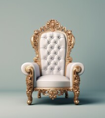 Throne chair white gold color isolated on plain background