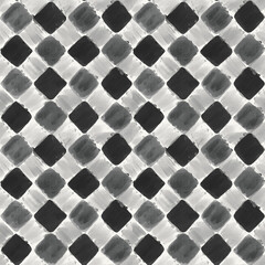 Seamless checkered pattern in monochrome, watercolour effect, with lots of texture and depth. Great choice for presentation, banner backgrounds, wrapping paper, wallpaper, unisex clothing, scarf, tie