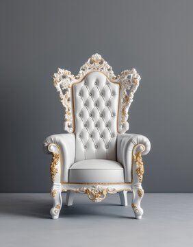 Throne chair white gold color isolated on plain background
