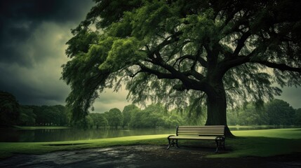 bench in the park with inclement weather