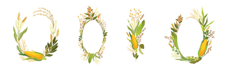 Corn Cob and Grain Agricultural Composition Vector Set