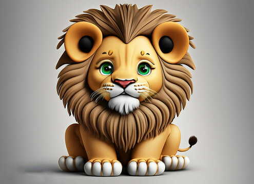 3d baby lion on white background
