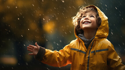 Happy kids catches raindrop.
