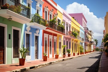 Vibrant residences in historic San Juan, Puerto Rico. Generative AI - obrazy, fototapety, plakaty